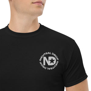 Men's classic tee w/Neutral Drop Logo on Front and No Mercy Reversie on back