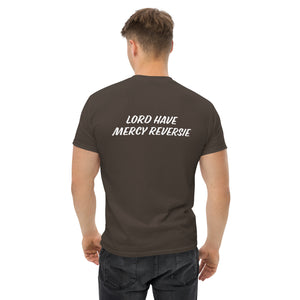 Men's classic tee w/Neutral Drop Logo on Front and No Mercy Reversie on back