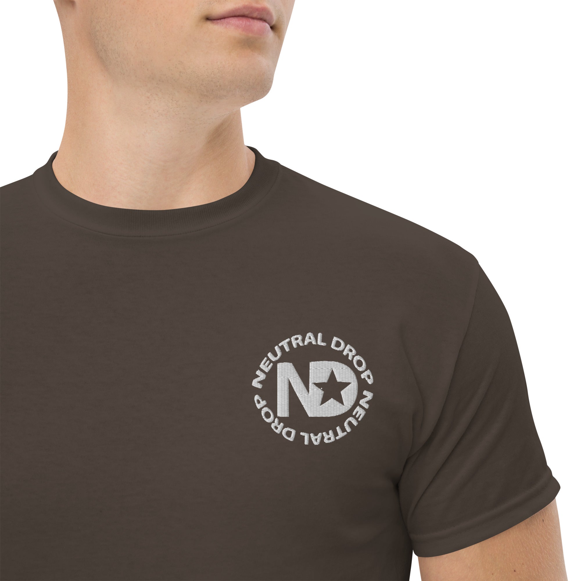 Men's classic tee w/Neutral Drop Logo on Front and No Mercy Reversie on back