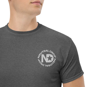 Men's classic tee w/Neutral Drop Logo on Front and No Mercy Reversie on back