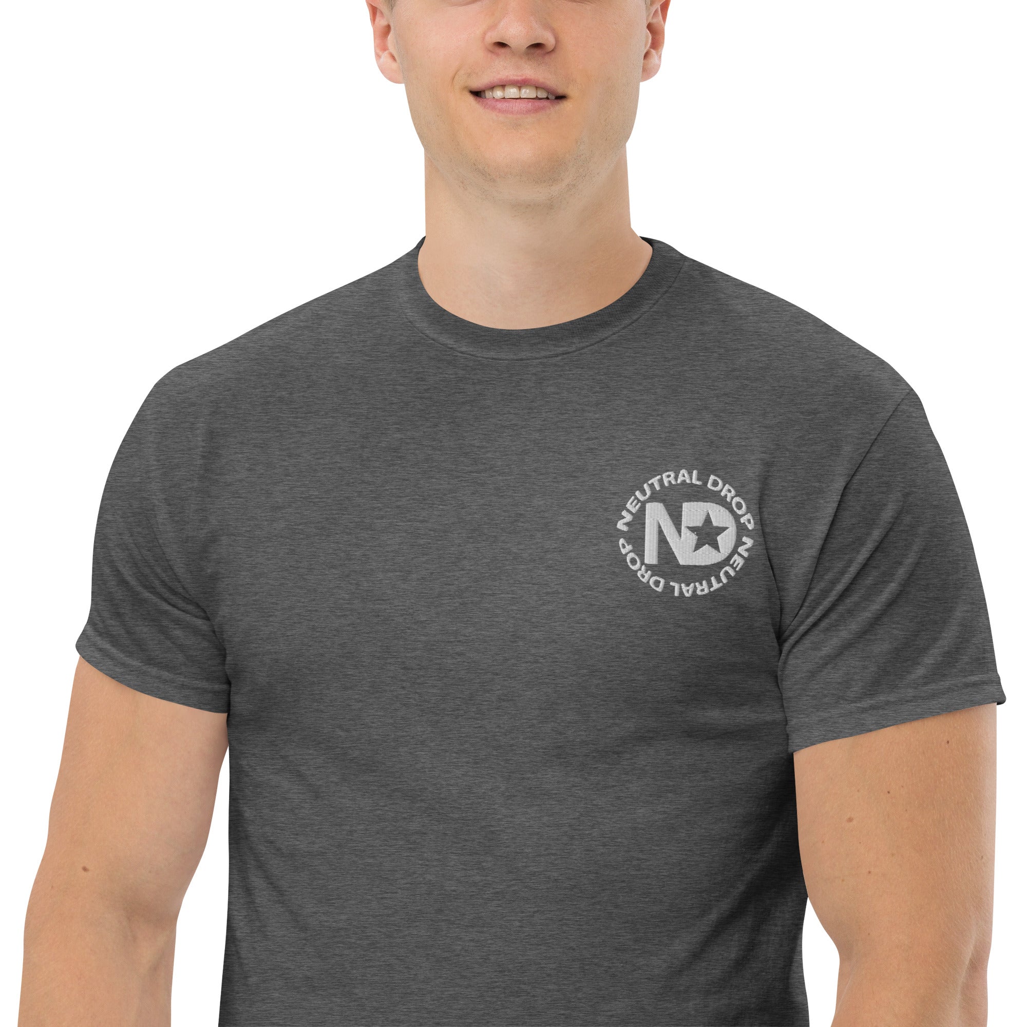 Men's classic tee w/Neutral Drop Logo on Front and No Mercy Reversie on back