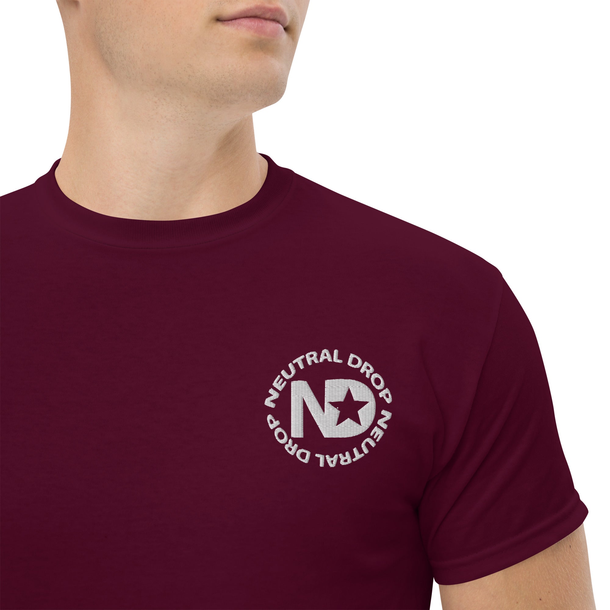 Men's classic tee w/Neutral Drop Logo on Front and No Mercy Reversie on back