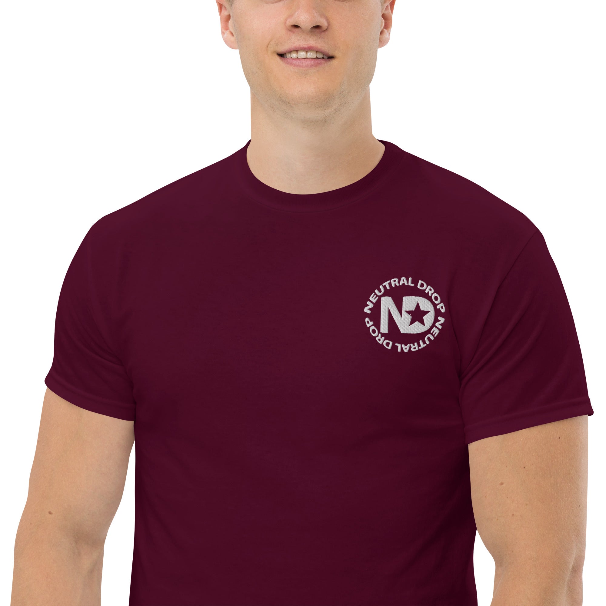 Men's classic tee w/Neutral Drop Logo on Front and No Mercy Reversie on back