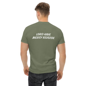 Men's classic tee w/Neutral Drop Logo on Front and No Mercy Reversie on back