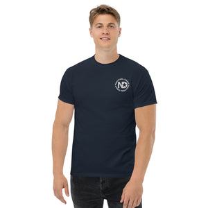 Men's classic tee w/Neutral Drop Logo on Front and No Mercy Reversie on back
