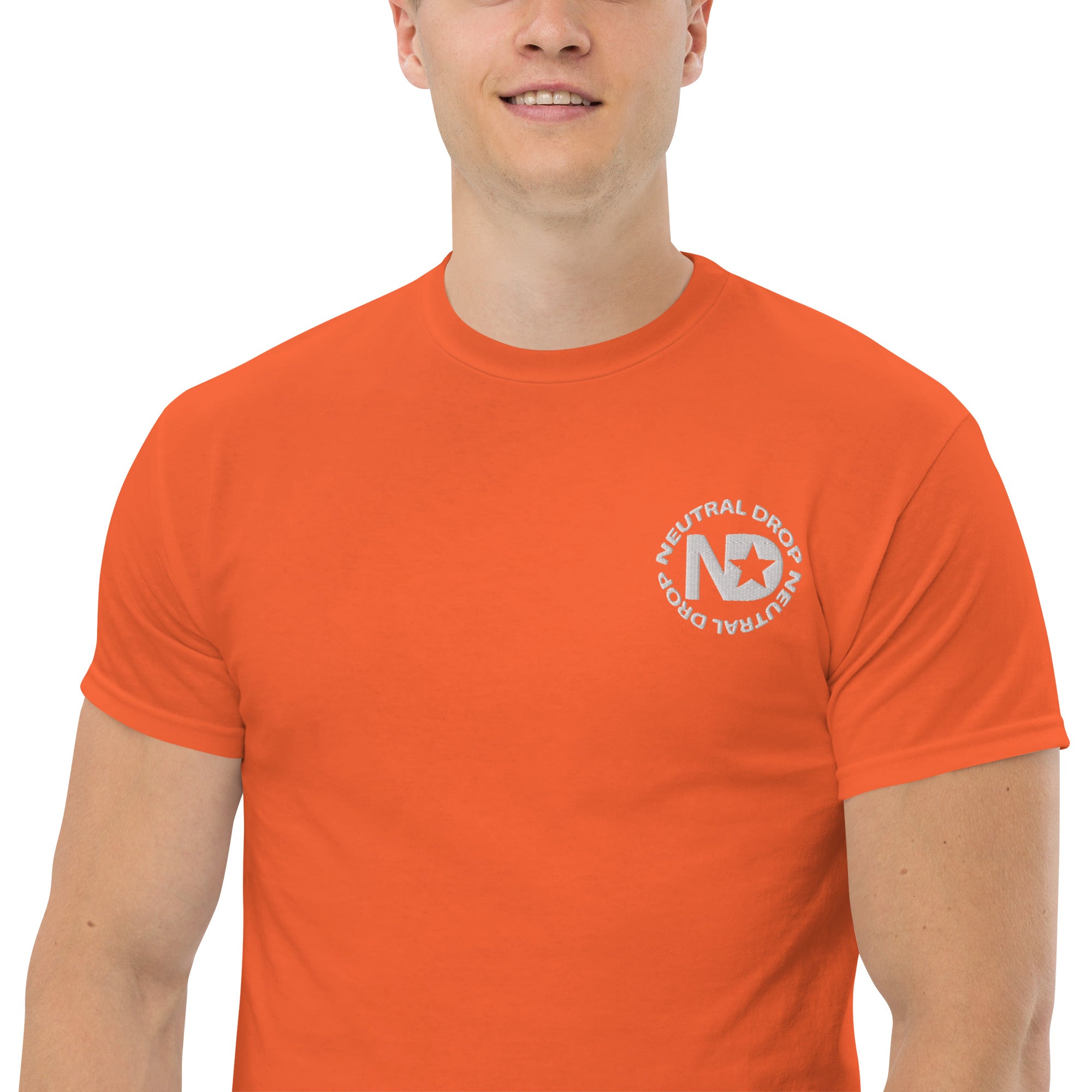 Men's classic tee w/Neutral Drop Logo on Front and No Mercy Reversie on back