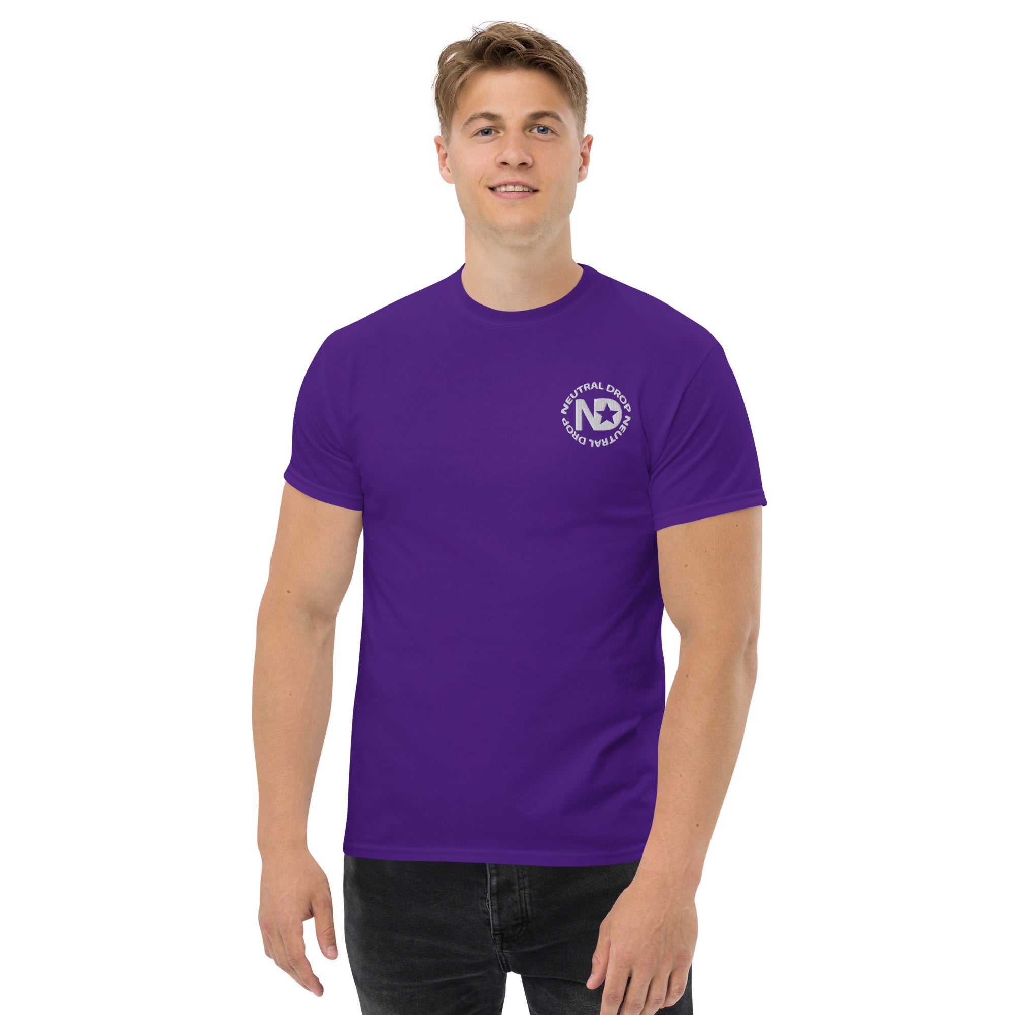 Men's classic tee w/Neutral Drop Logo on Front and No Mercy Reversie on back