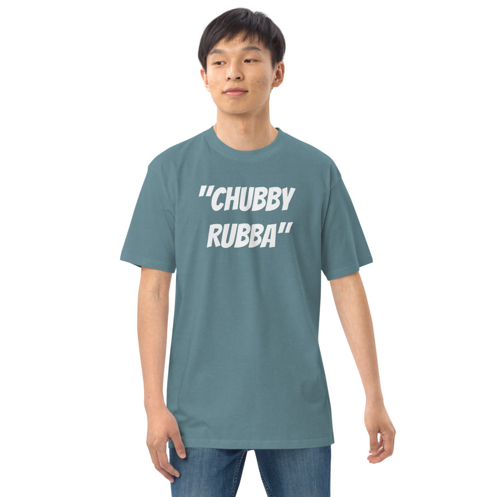Men’s premium heavyweight tee w/ Chubby Rubba on front and Neutral Drop logo on back