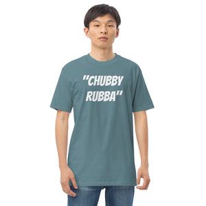 Men’s premium heavyweight tee w/ Chubby Rubba on front and Neutral Drop logo on back