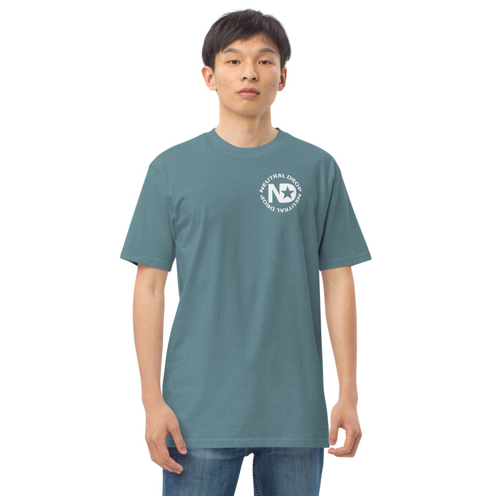 Men’s premium heavyweight tee with Neutral Drop logo on front and back