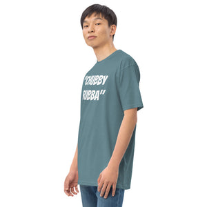 Men’s premium heavyweight tee w/ Chubby Rubba on front and Neutral Drop logo on back