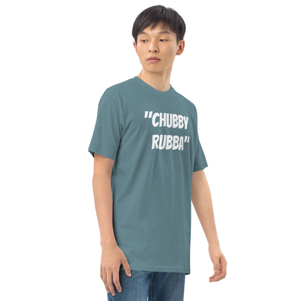 Men’s premium heavyweight tee w/ Chubby Rubba on front and Neutral Drop logo on back