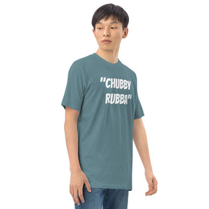 Men’s premium heavyweight tee w/ Chubby Rubba on front and Neutral Drop logo on back