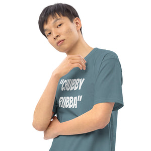 Men’s premium heavyweight tee w/ Chubby Rubba on front and Neutral Drop logo on back