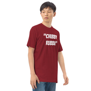 Men’s premium heavyweight tee Chubby Rubba on front Neutral Drop logo on back