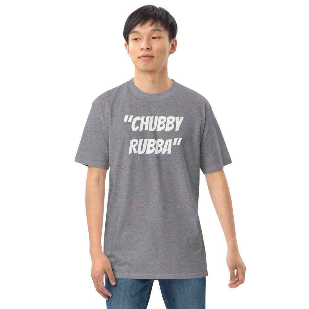 Men’s premium heavyweight tee w/ Chubby Rubba on front and Neutral Drop logo on back