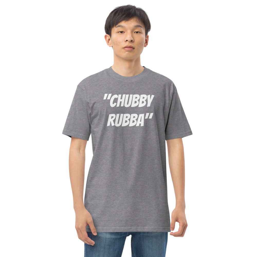 Men’s premium heavyweight tee w/ Chubby Rubba on front and Neutral Drop logo on back