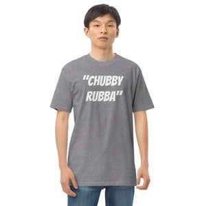 Men’s premium heavyweight tee w/ Chubby Rubba on front and Neutral Drop logo on back