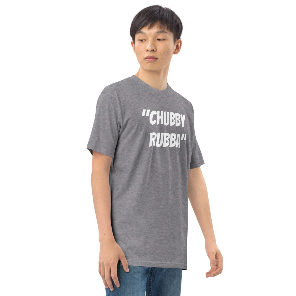 Men’s premium heavyweight tee w/ Chubby Rubba on front and Neutral Drop logo on back