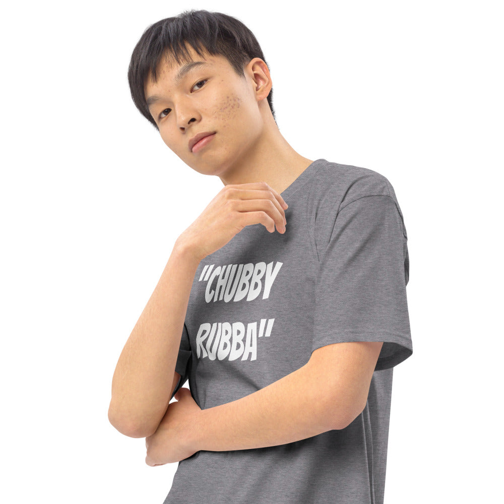 Men’s premium heavyweight tee w/ Chubby Rubba on front and Neutral Drop logo on back
