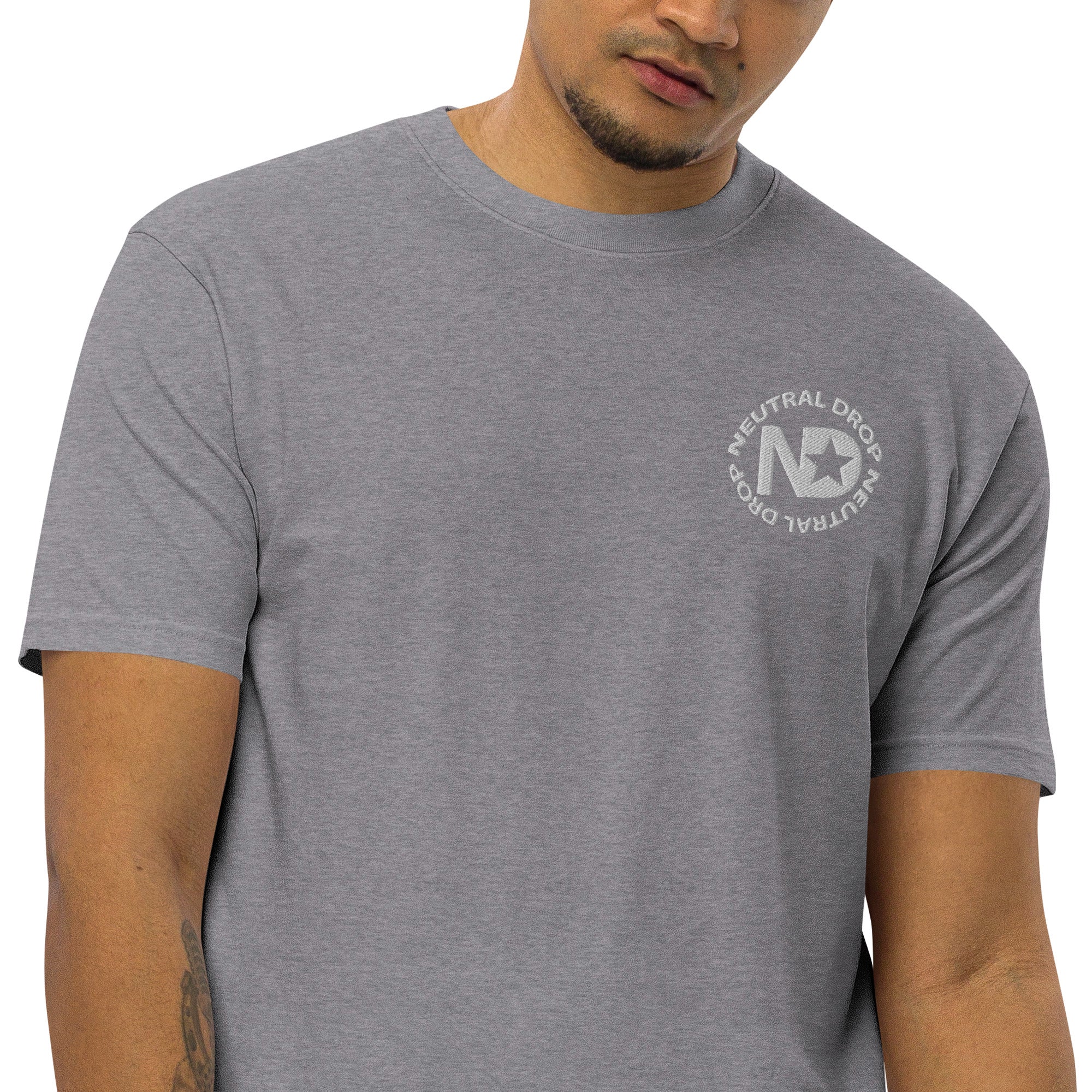 Men’s premium heavyweight tee with Neutral Drop logo on front