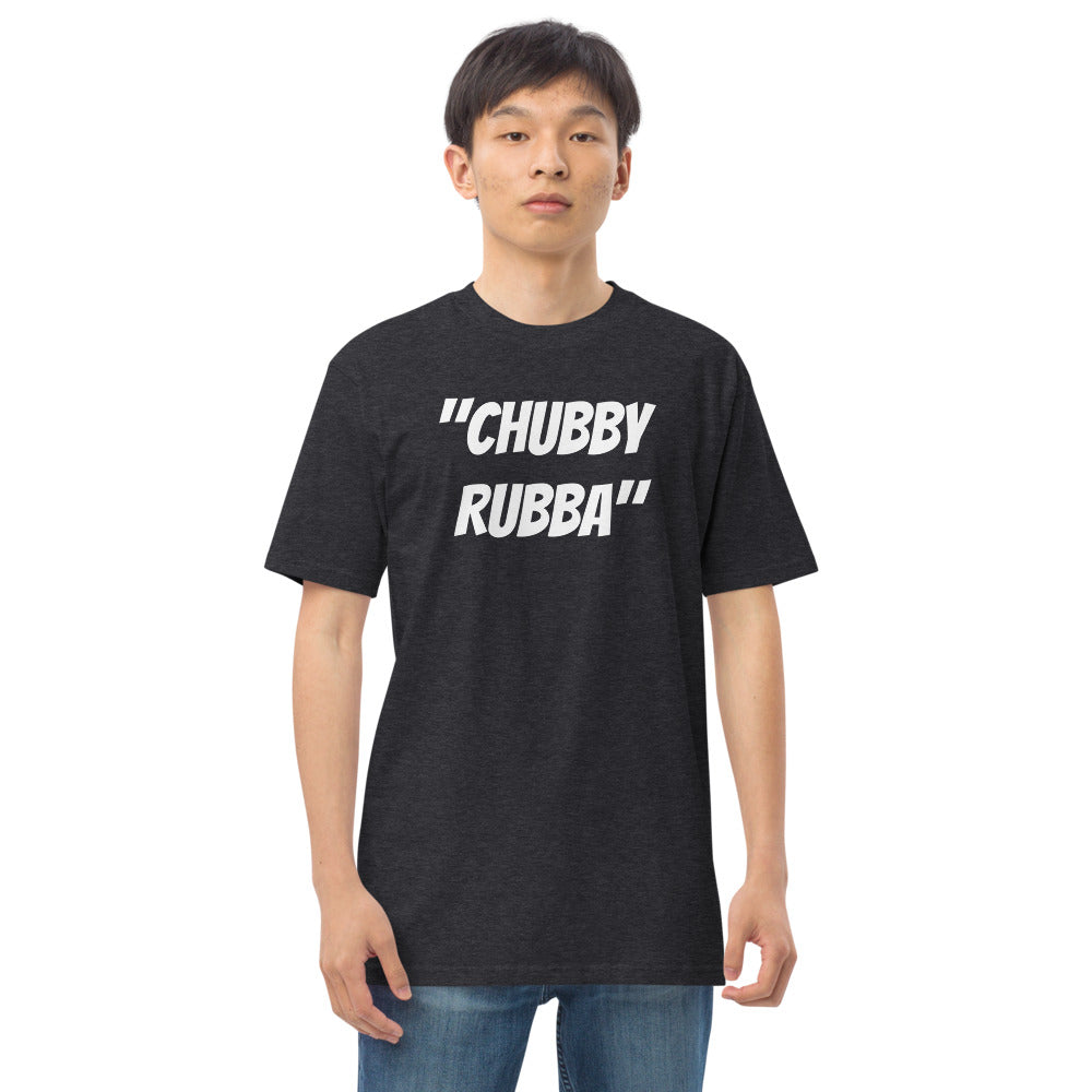 Men’s premium heavyweight tee w/ Chubby Rubba on front and Neutral Drop logo on back