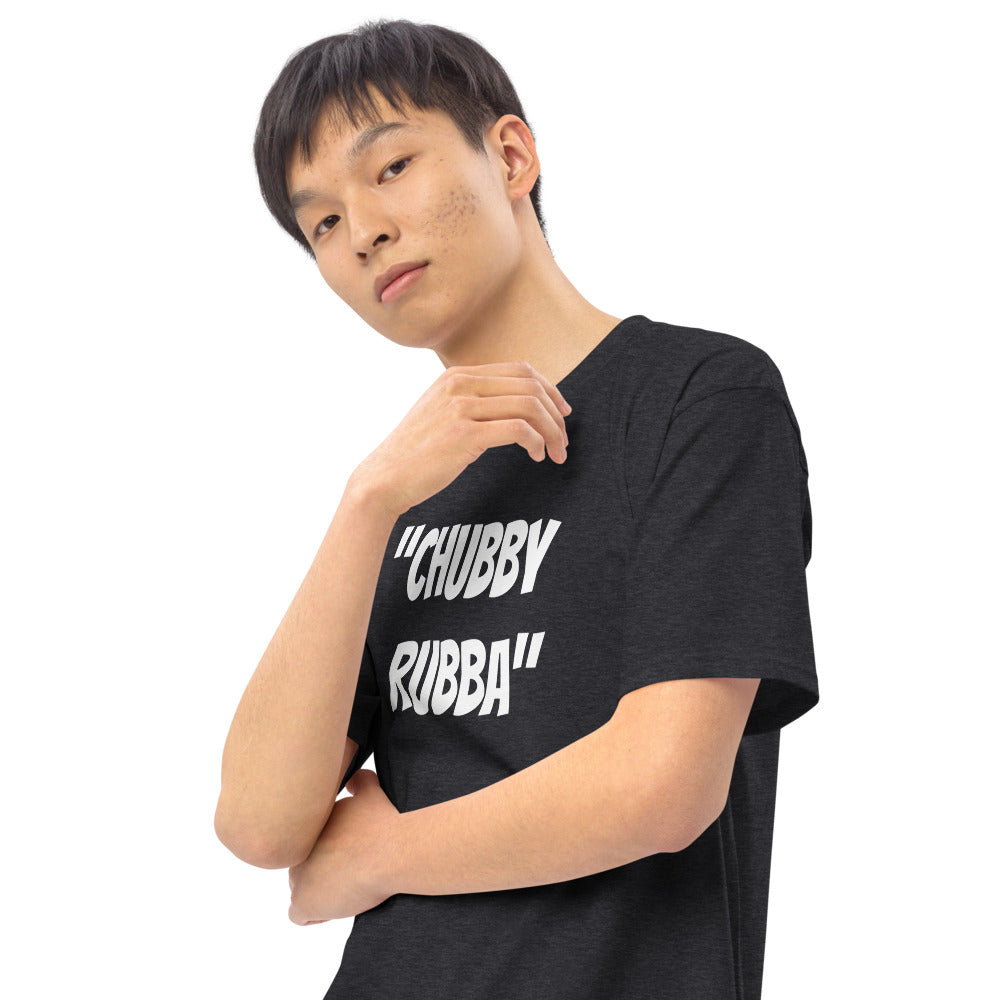Men’s premium heavyweight tee w/ Chubby Rubba on front and Neutral Drop logo on back