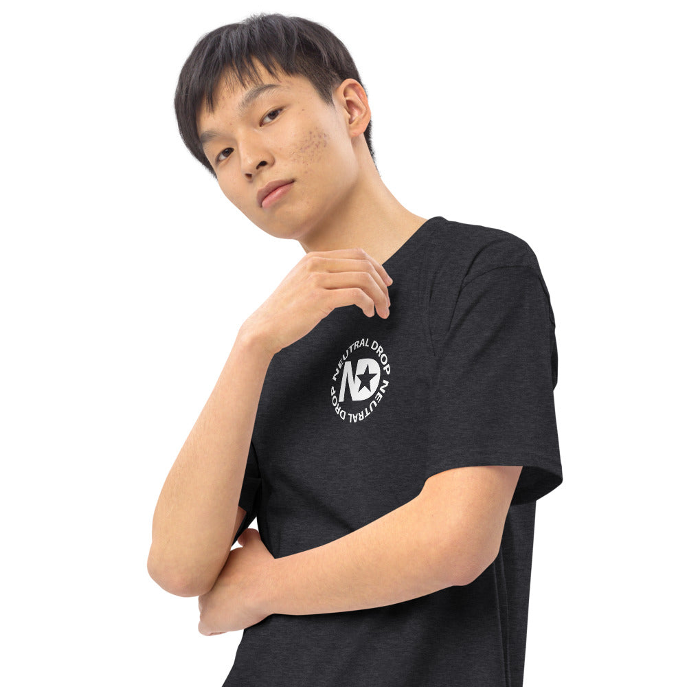 Men’s premium heavyweight tee with Neutral Drop logo on front and back