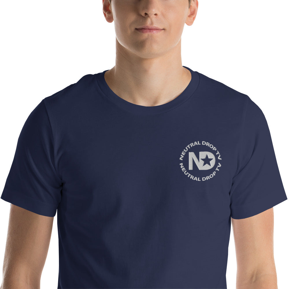 Neutral Drop Logo with Stuntman on back Unisex t-shirt