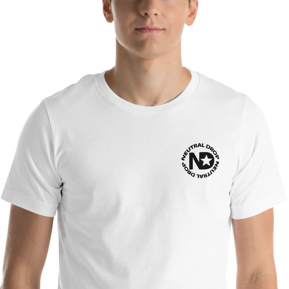 Neutral Drop Logo on Fron/What's It Got Stuntman on Back Unisex t-shirt