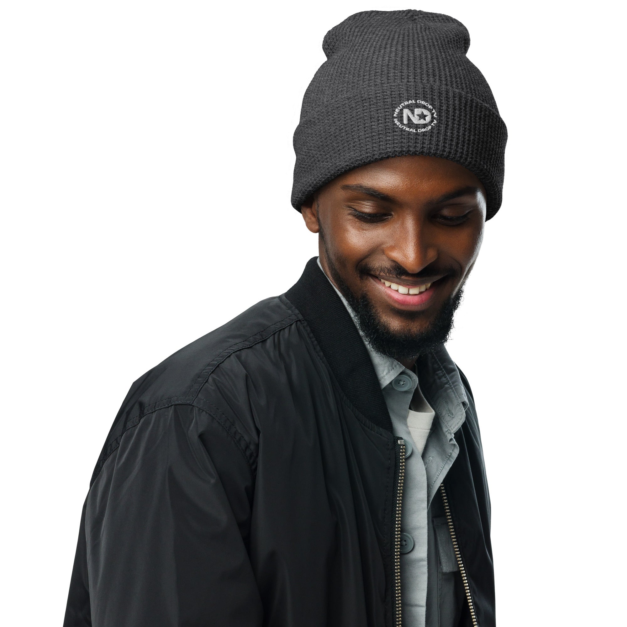 Neutral Drop Logo Embroidered on Waffle beanie