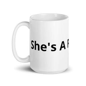 She's A Performer White glossy mug